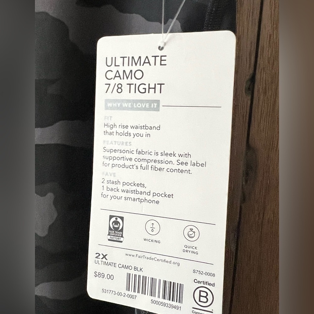 Athleta Ultimate Camo 7/8 High Rise Stash PocketTight Black Size 2X NWT - Picture 5 of 8